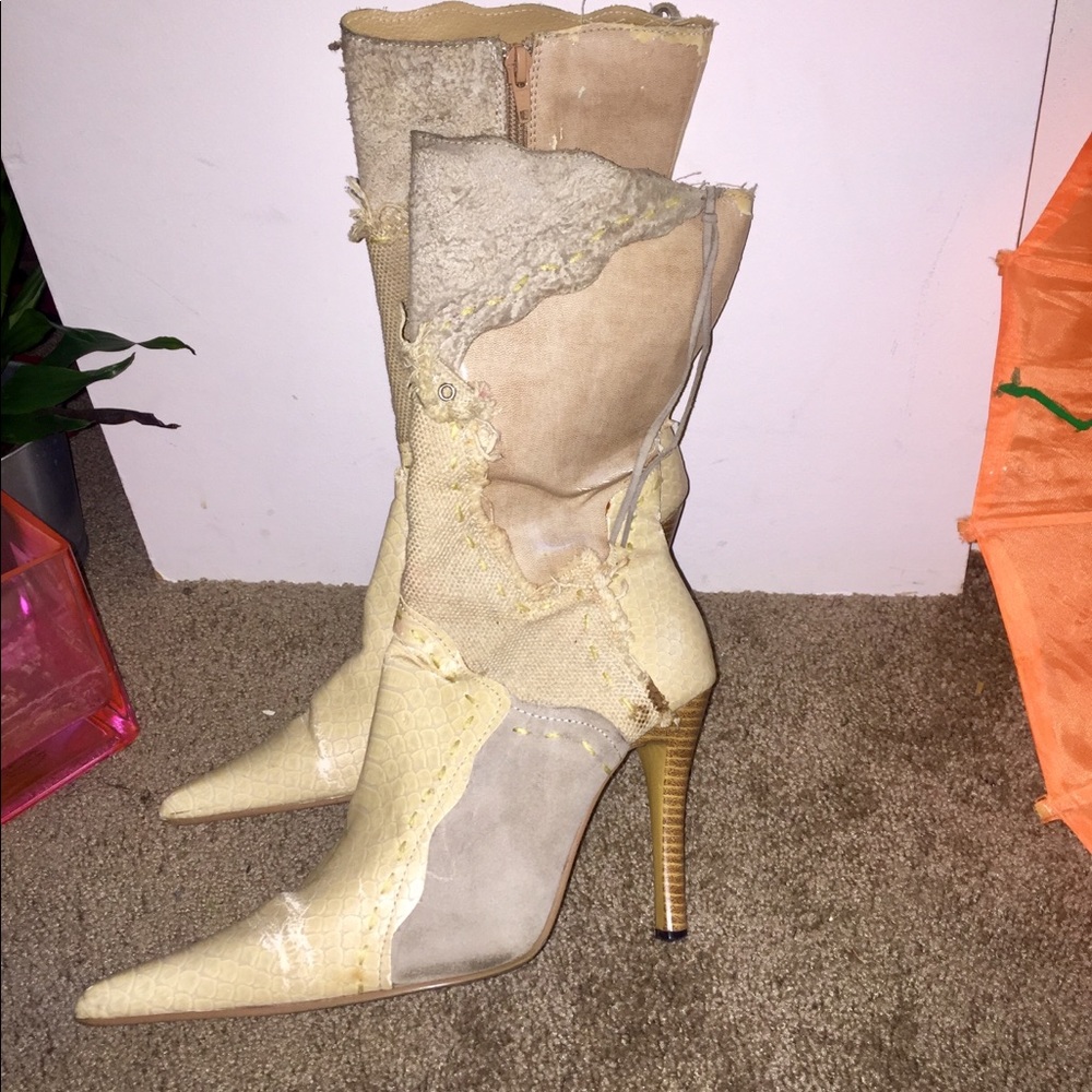 Natural Knee High Heeled Boots